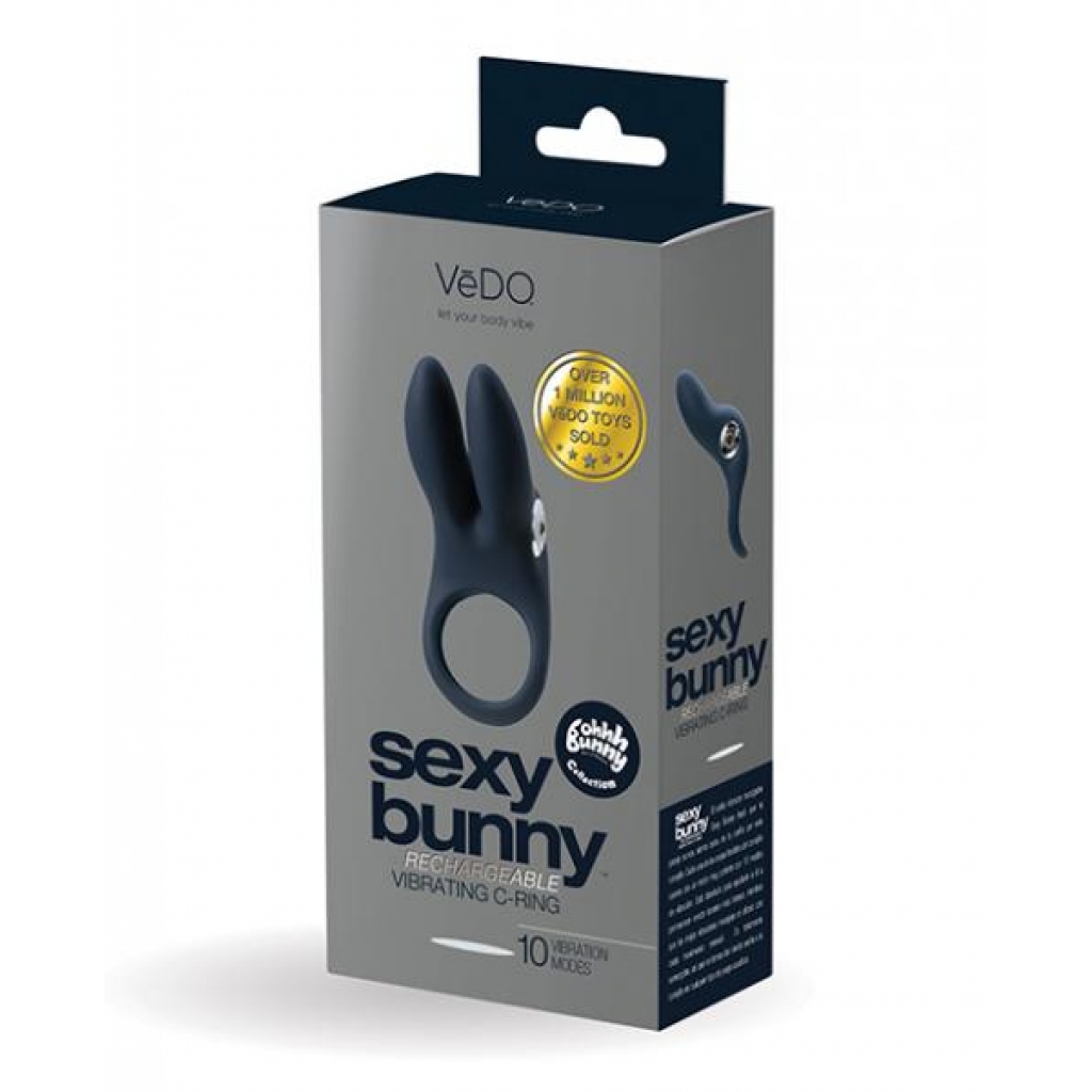 Vedo Sexy Bunny Rechargeable Ring Black Pearl - Couples Vibrating Penis Rings