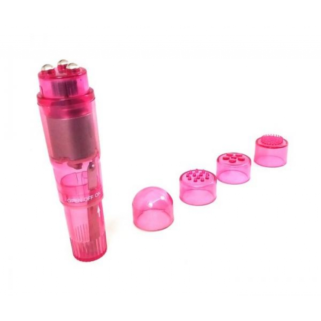 Cloud 9 Novelties Mini Massager Pocket Rocket Pink & 4 Attachments - Pocket Rockets