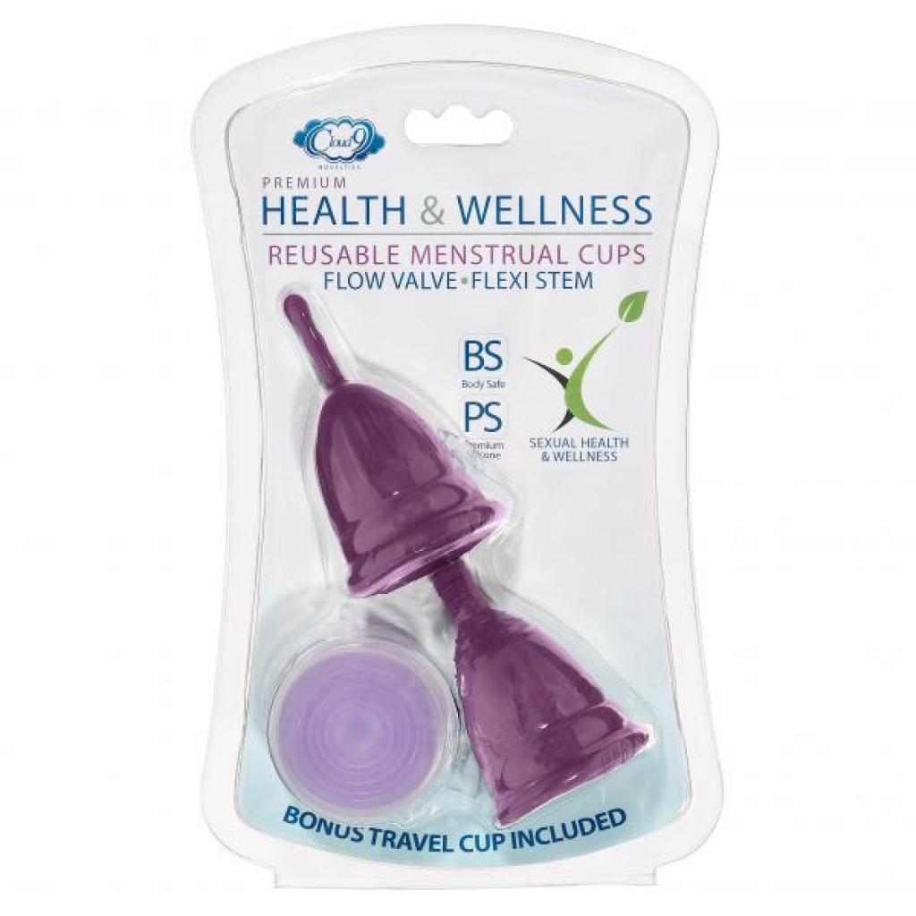 Cloud 9 Health & Wellness Reusable Menstrual Cups 3-pk W/bonus Travel Cup & Case - Medical Play