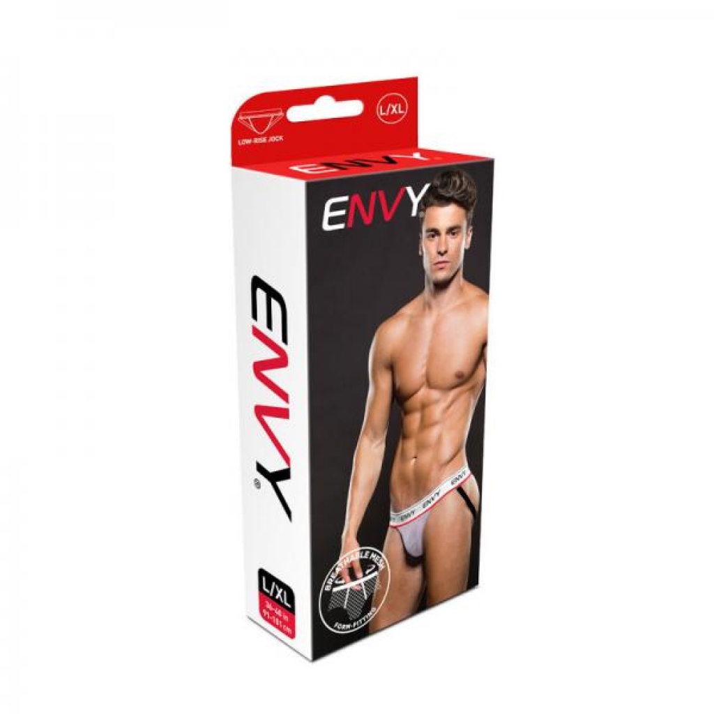 Envy Logo Elastic Lowrise Mesh Jock White L/xl - Mens Underwear