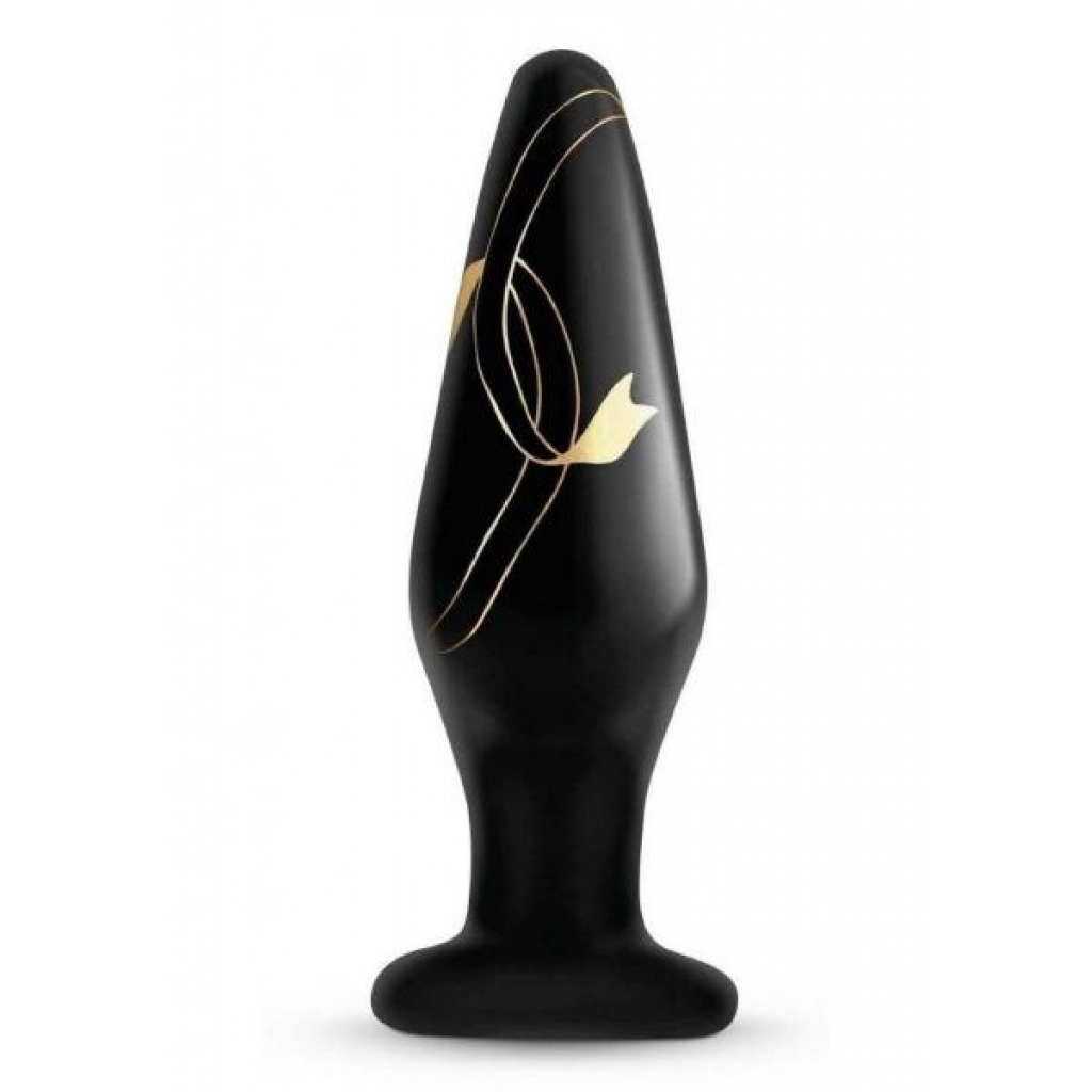 Secret Kisses 4.5in Glass Plug Black & Gold - Anal Plugs