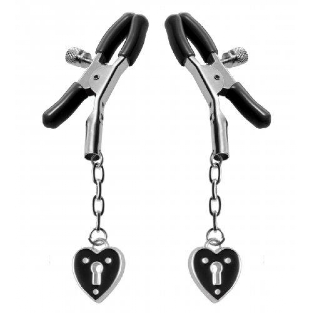 Charmed Heart Padlock Nipple Clamps Black - Nipple Clamps