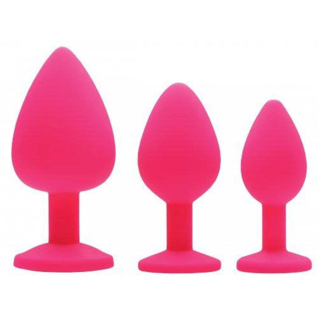 Frisky Pink Pleasure 3 Piece Silicone Anal Plugs with Gems - Anal Trainer Kits