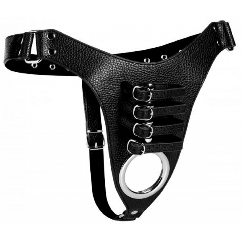 Strict Male Chastity Harness O/S Black Leather - Chastity & Cock Cages