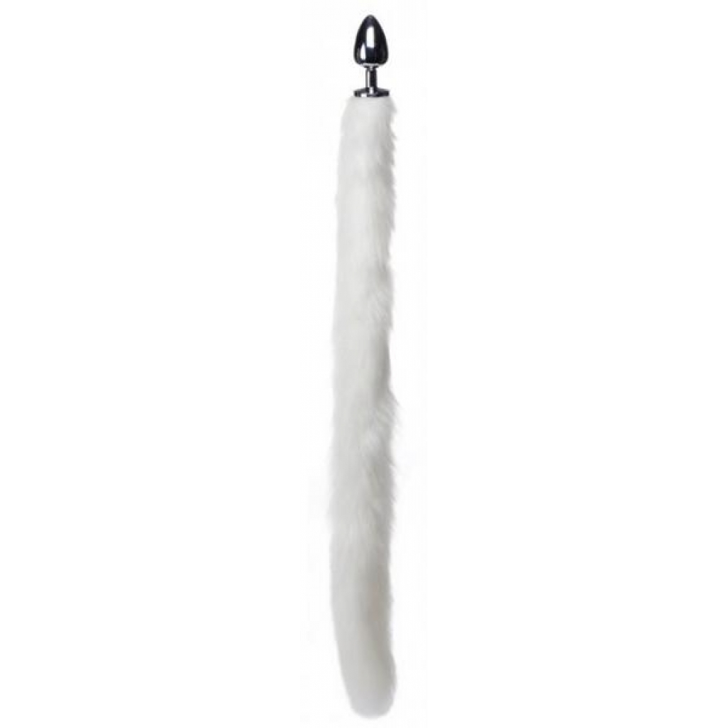 Extra Long Mink Tail Metal Anal Plug - Elegant White