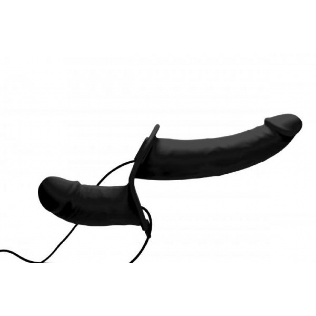 Power Pegger Silicone Vibrating Double Pleasure Dildo With Harness Black - Harness & Dong Sets