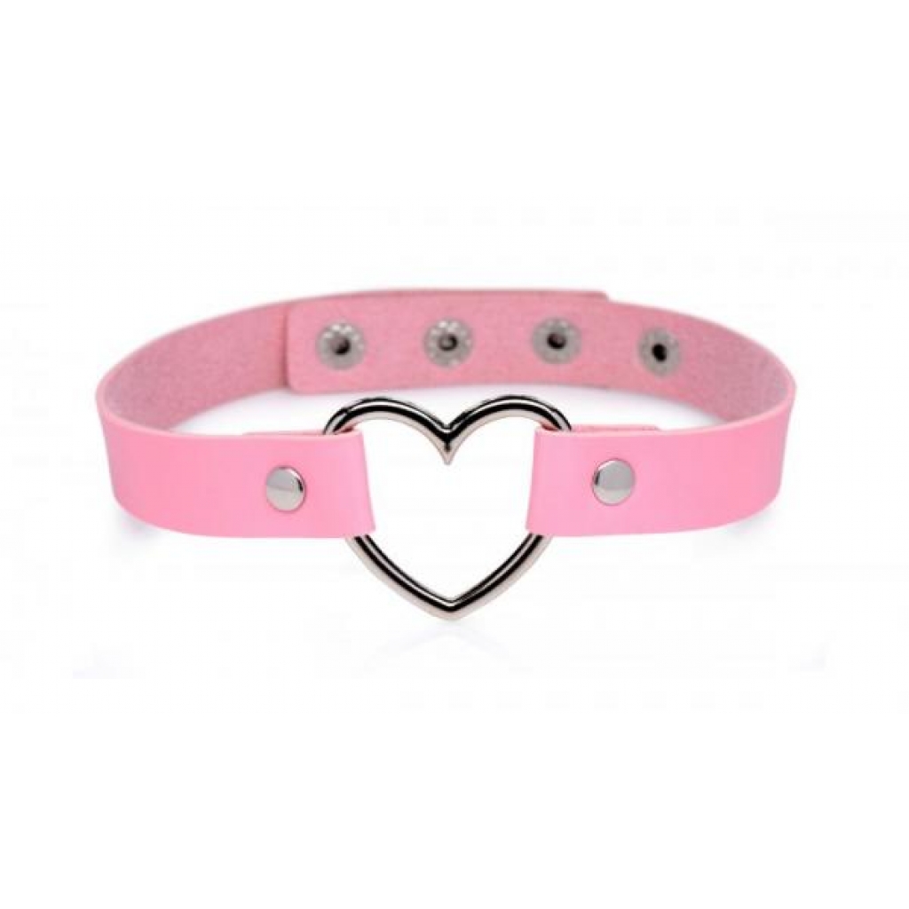 Master Series Dark Heart Chrome Heart Pink Choker - Collars & Leashes