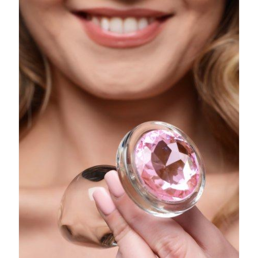 Booty Sparks Pink Gem Glass Anal Plug Large - Anal Plugs