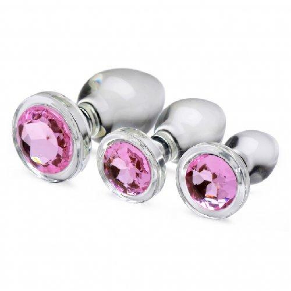 Booty Sparks Pink Gem Glass Anal Plug Set - Anal Trainer Kits