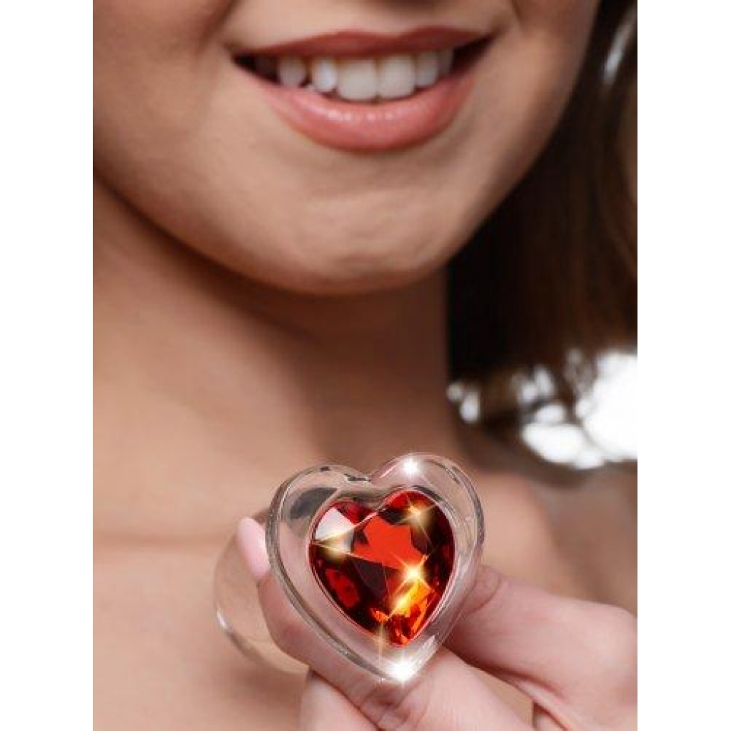 Booty Sparks Red Heart Glass Anal Plug Small - Anal Plugs