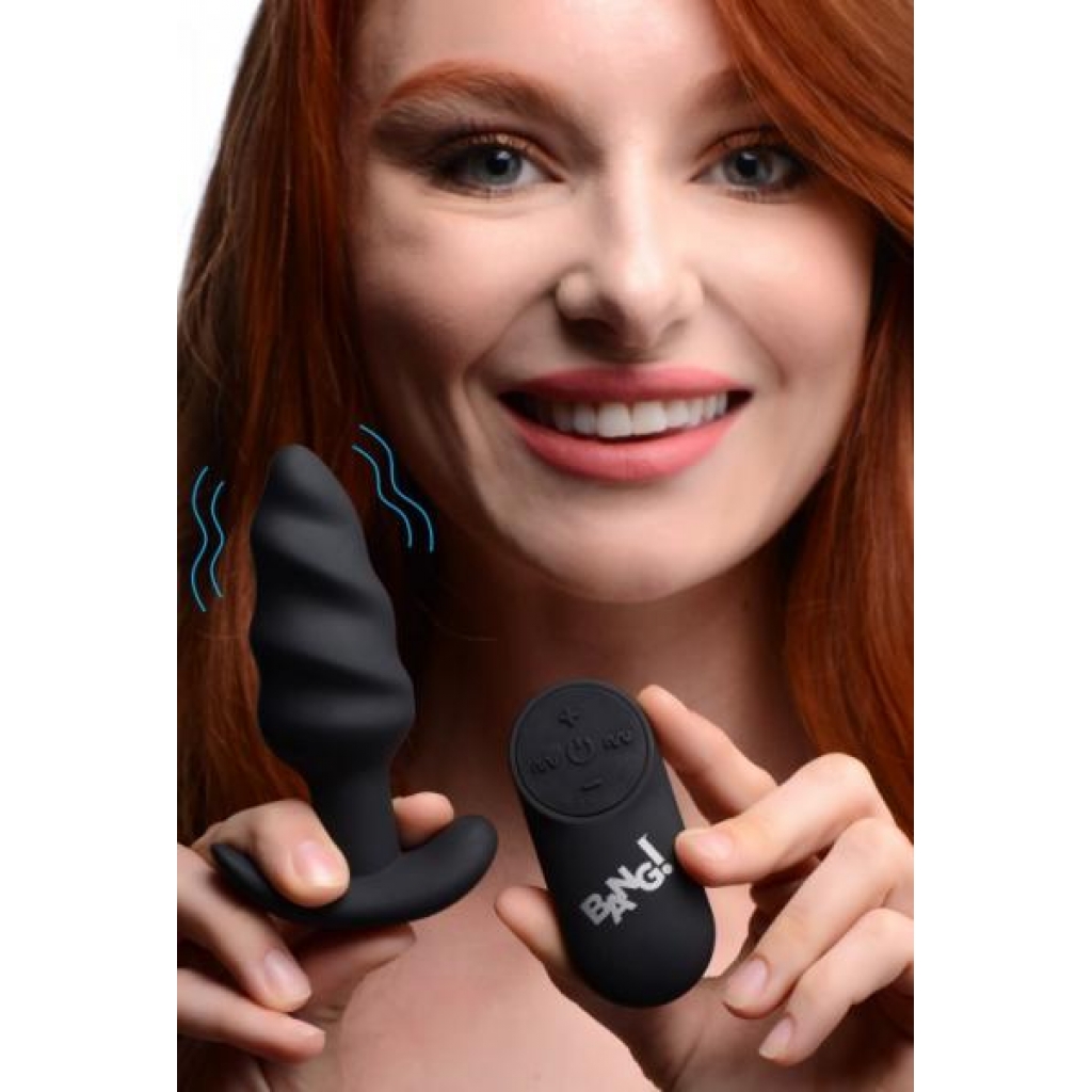 Bang! 21x Vibrating Silicone Swirl Butt Plug W/ Remote Black - Anal Plugs