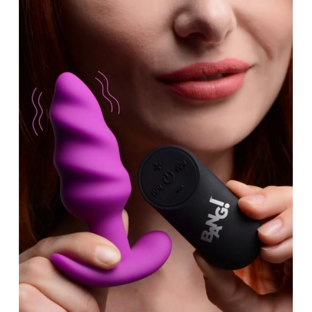 Bang! 21x Vibrating Silicone Swirl Butt Plug W/ Remote Purple - Anal Plugs