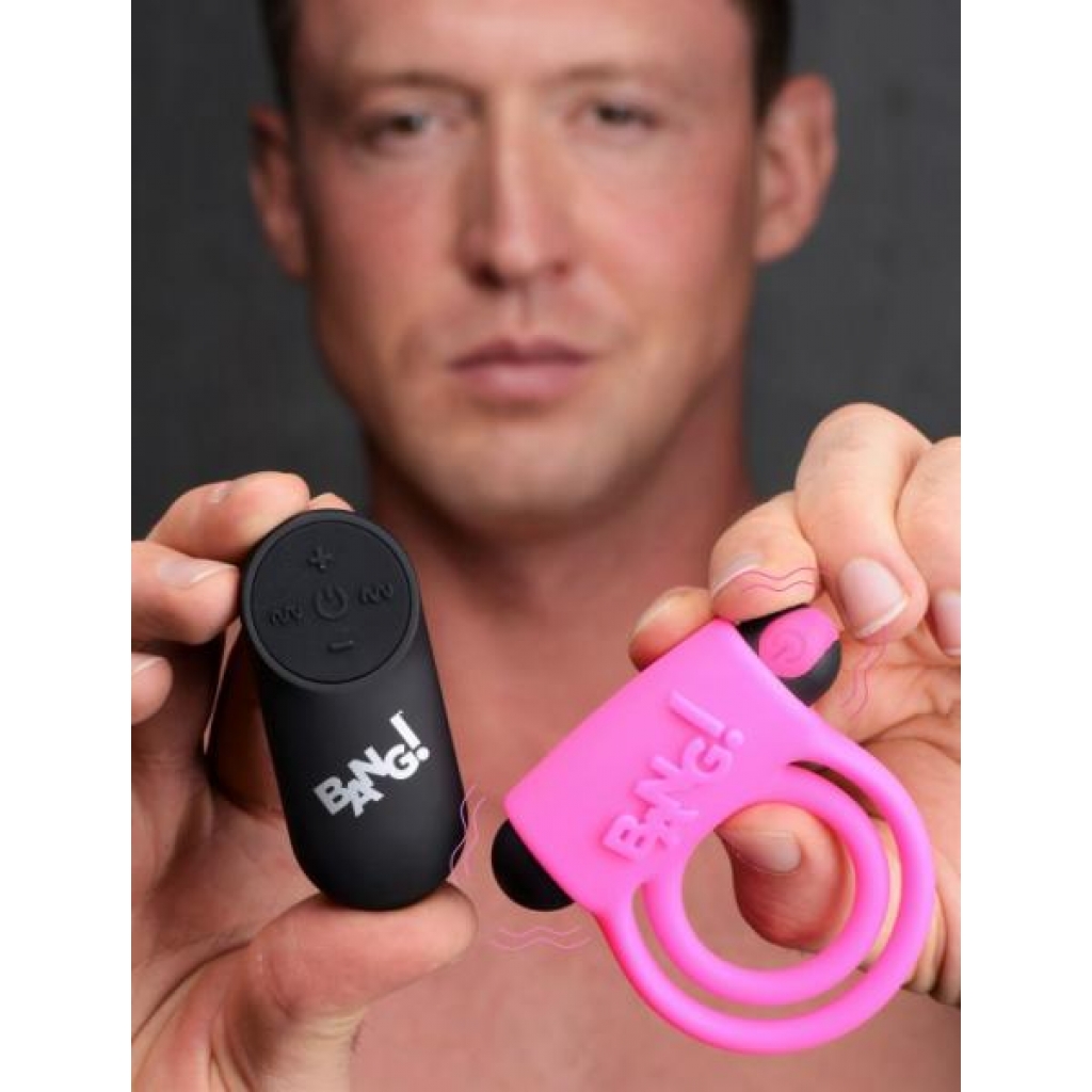 Bang! Silicone Cock Ring & Bullet W/ Remote Pink - Couples Vibrating Penis Rings
