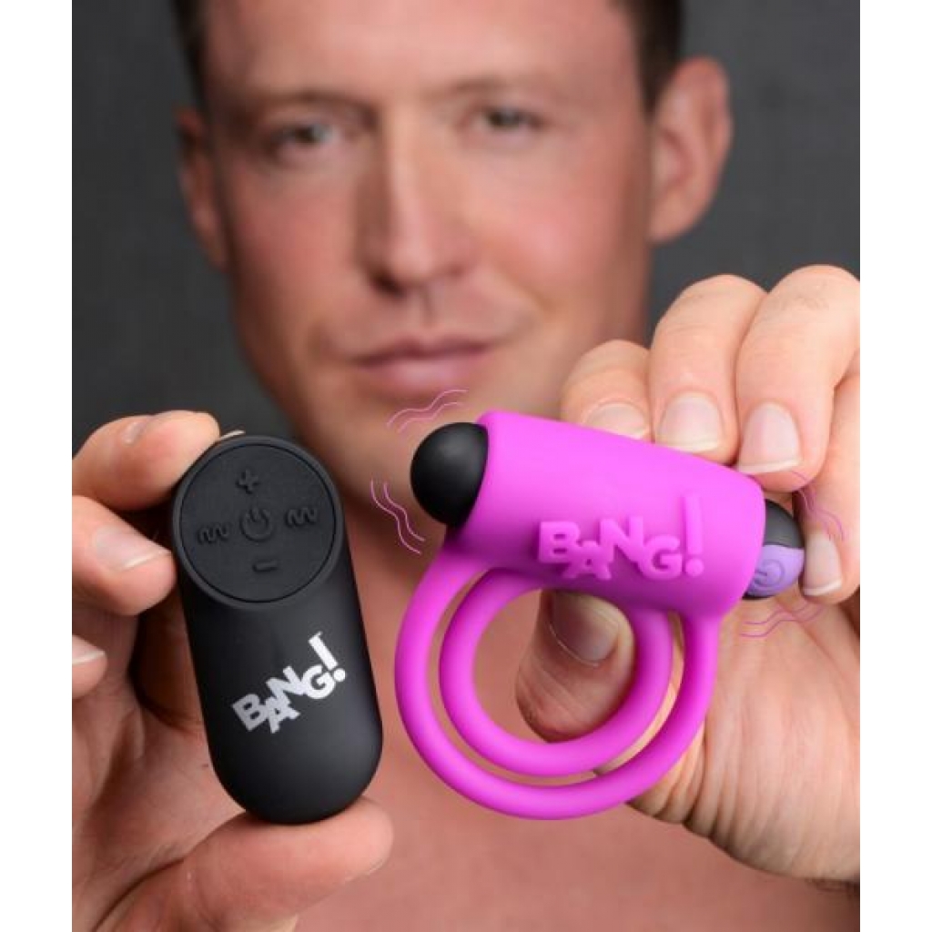 Bang! Silicone Cock Ring & Bullet W/ Remote Purple - Couples Vibrating Penis Rings