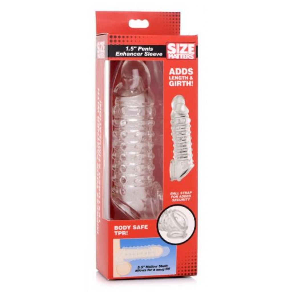 Size Matters 1.5in Penis Enhancer Sleeve Clear - Penis Sleeves & Enhancers