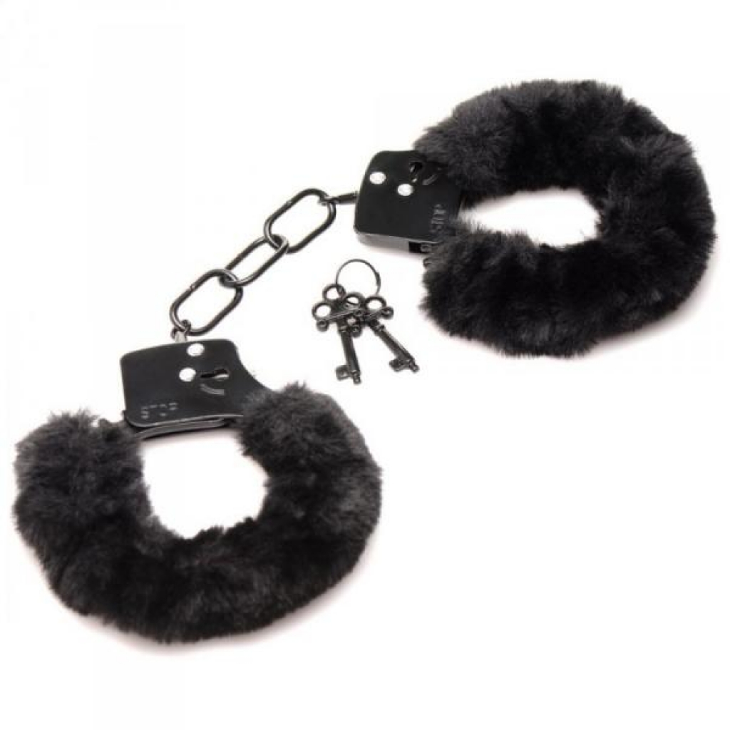Master Series Cuffed In Fur Furry Handcuffs Black - Handcuffs