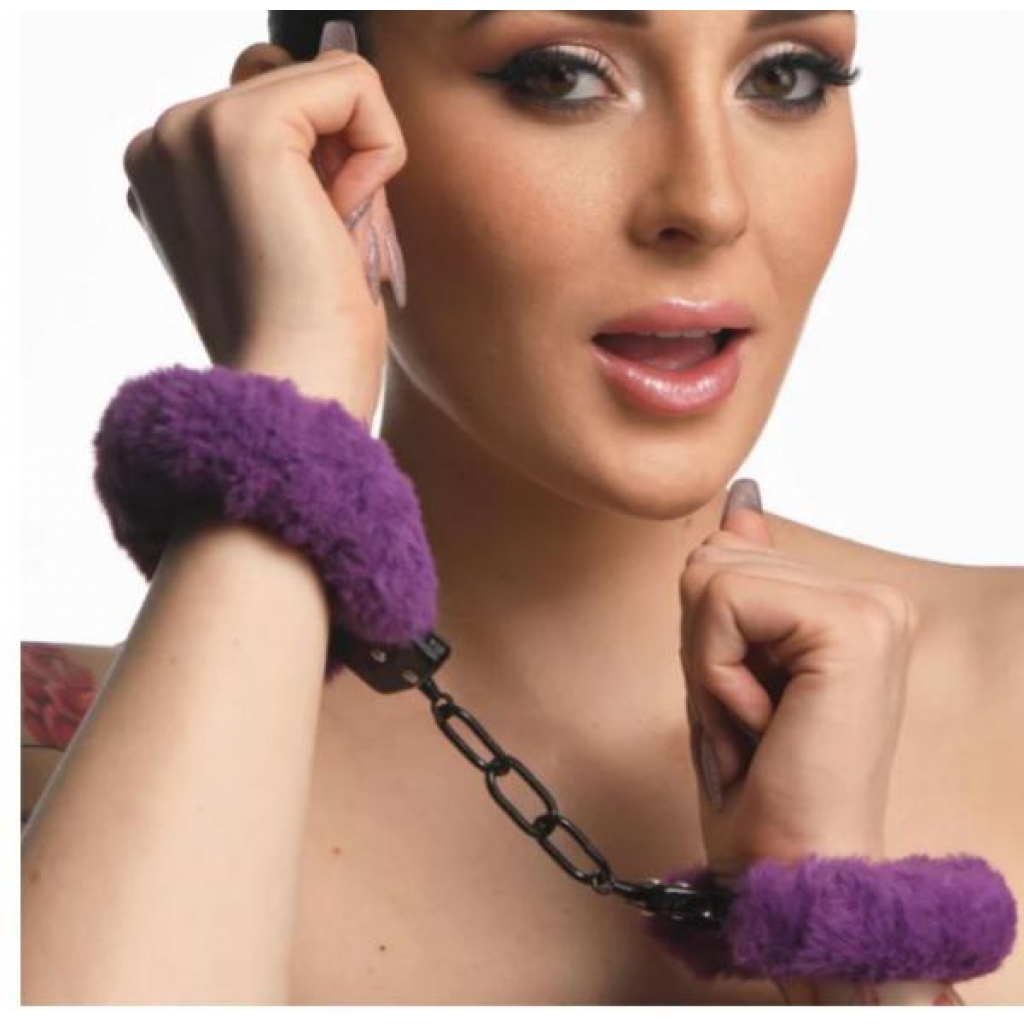 Master Series Cuffed In Fur Furry Handcuffs in Purple