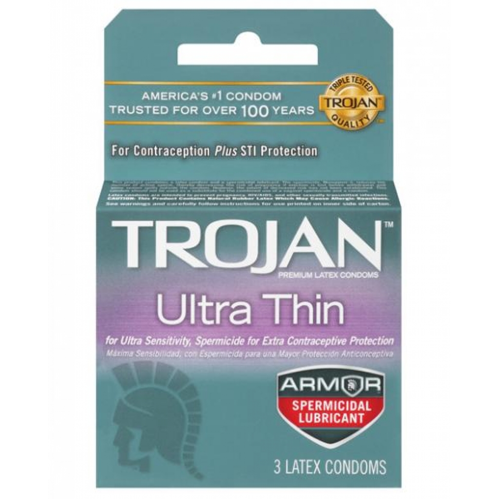 Trojan Ultra Thin Armor Spermicidal Latex Condoms Box Of 3 - Condoms