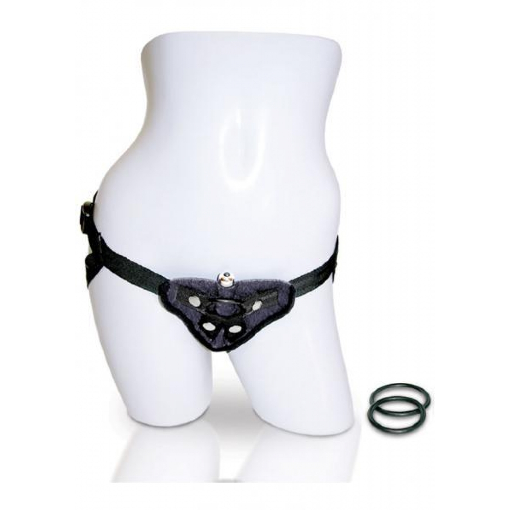 Vibrating Velvet Strap-On Harness Black - Harnesses