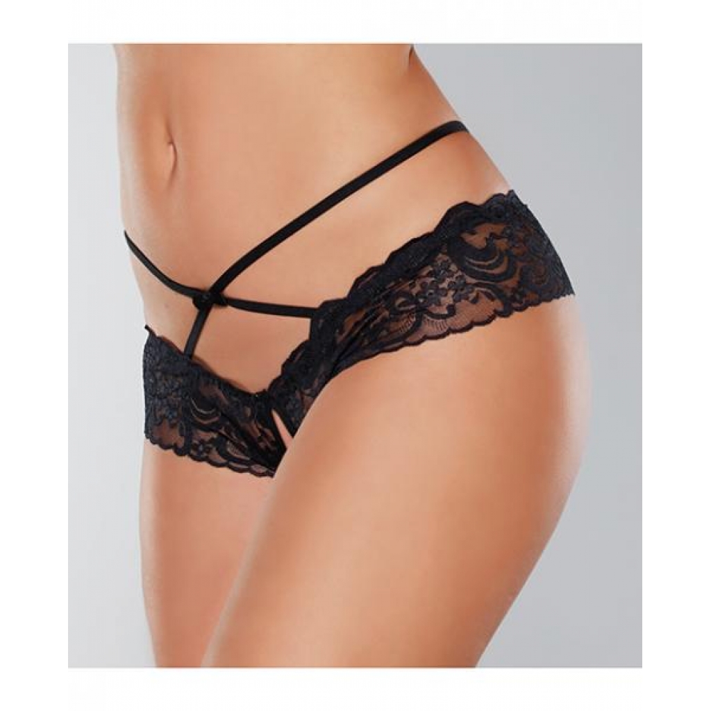 Adore Dare Me Cross Waist Open Lace Panty Black O/s - Babydolls & Slips