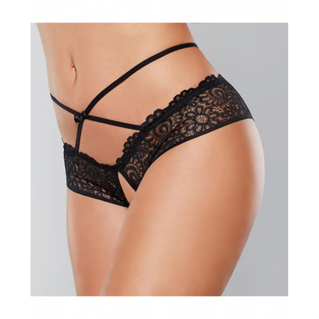 Adore Crayzee Open Panty W/criss Cross Waist Straps & Lace Black O/s - Babydolls & Slips