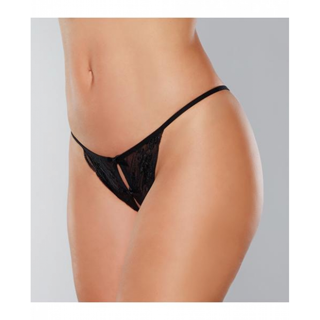 Adore Secrets Double Mini Bow Detail Open Back Lace Panty Black O/s - Babydolls & Slips