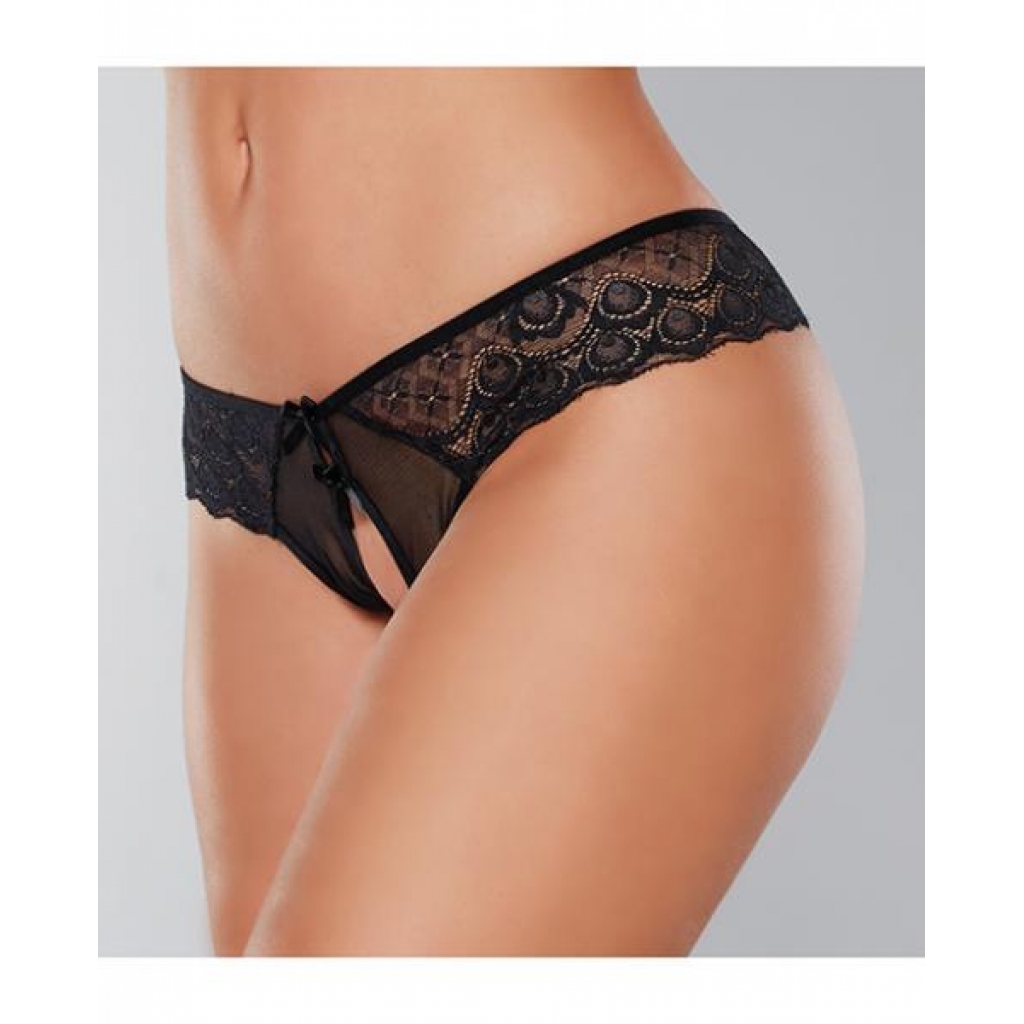 Adore Foreplay Lace & Mesh Front Open Panty Black O/s - Babydolls & Slips