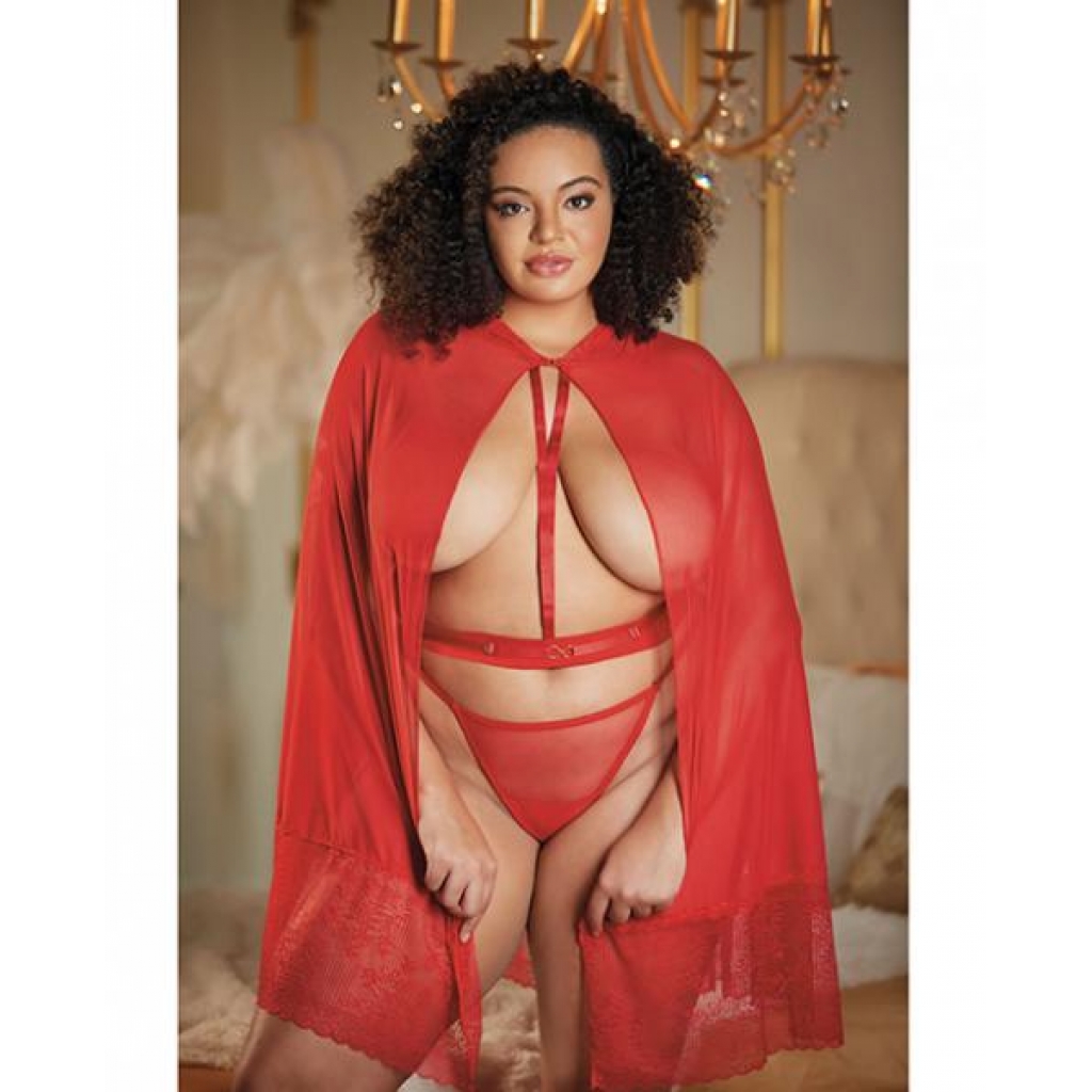 Allure Lace & Mesh Cape W/attached Waist Belt (g-string Not Included) Red Qn - X Rated Costumes