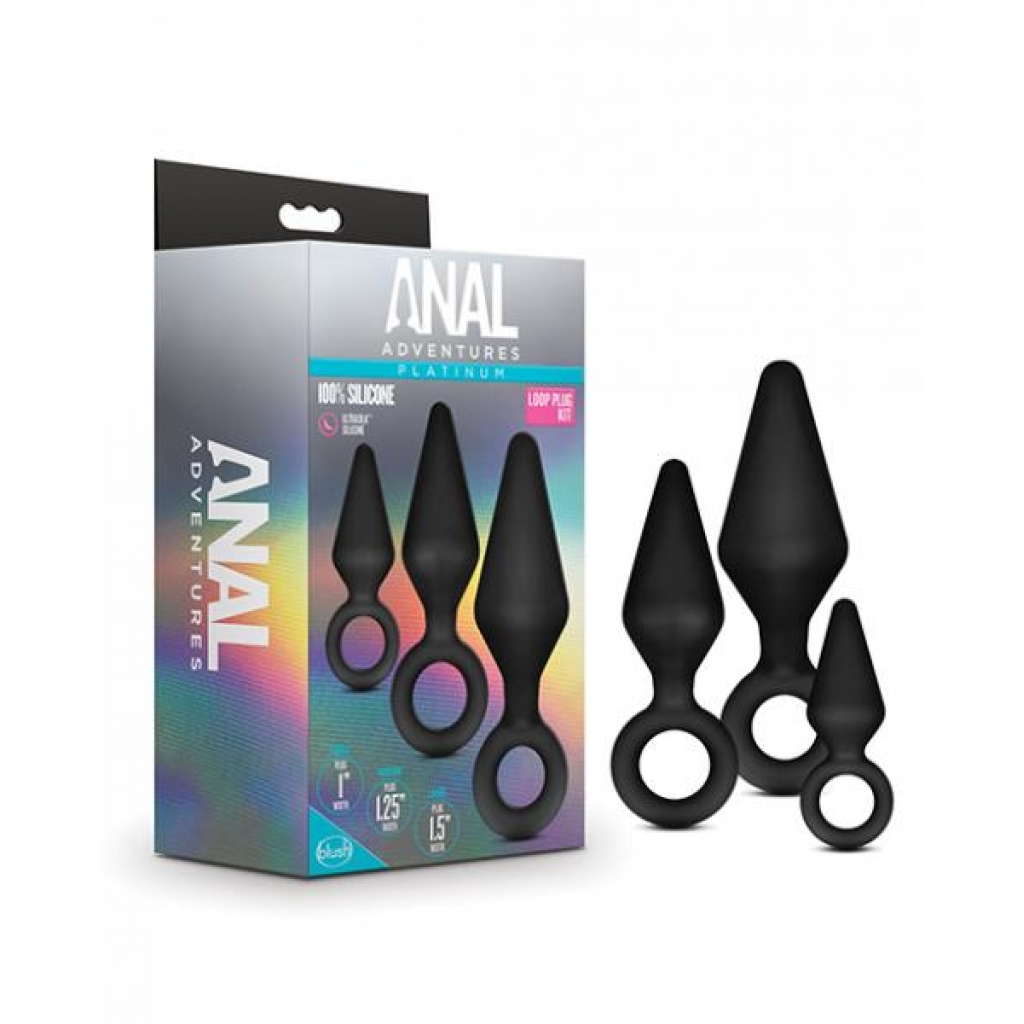 Blush Anal Adventures Platinum Silicone Loop Plug Kit - Black - Anal Trainer Kits