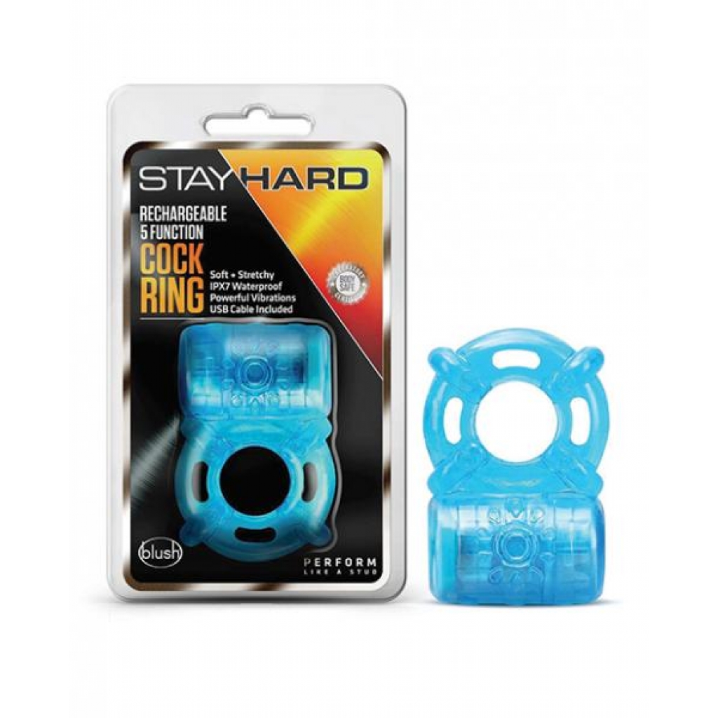 Blush Stay Hard Rechargeable 5 Function Cock Ring - Blue