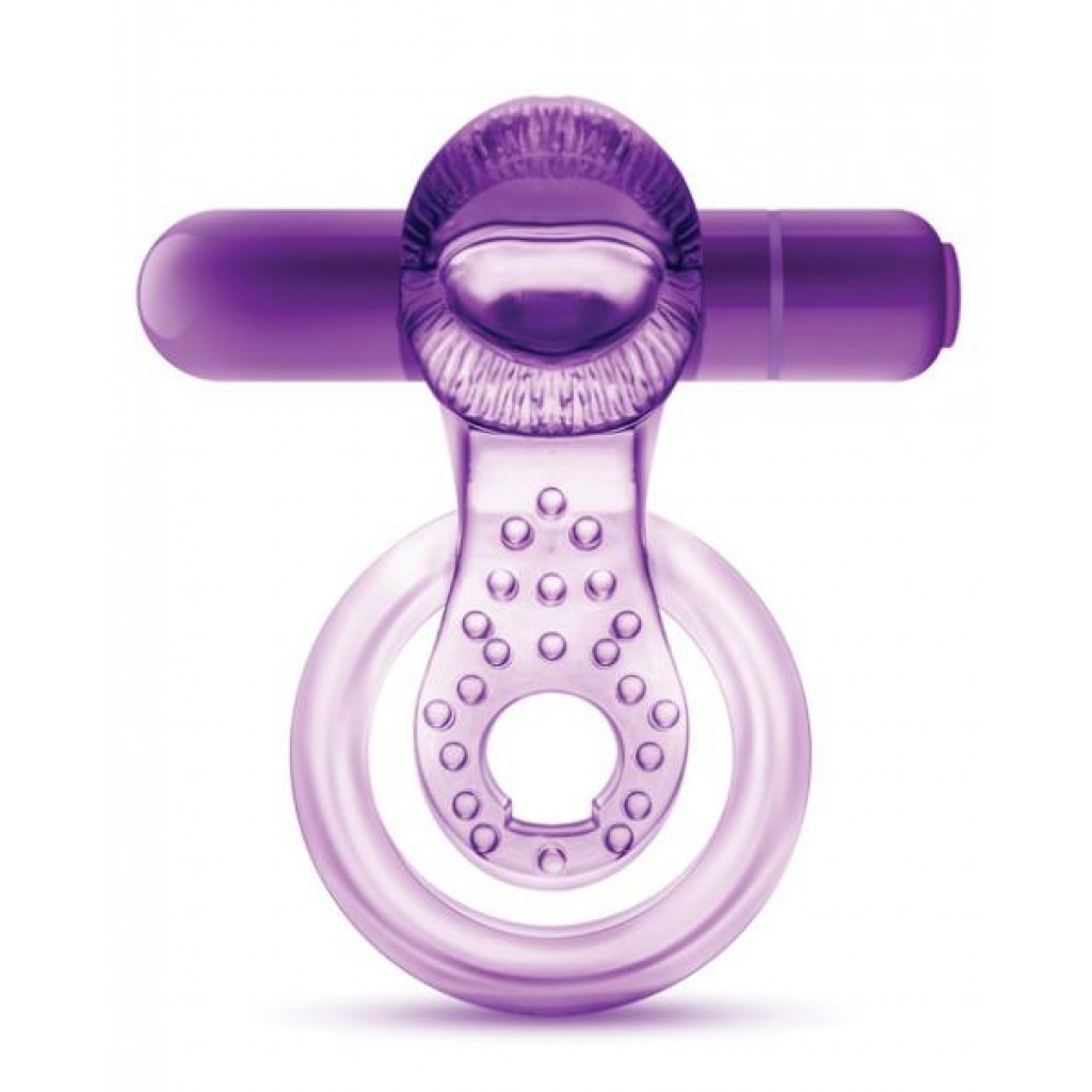 Lick It Vibrating Double Strap Cock Ring Purple - Couples Vibrating Penis Rings