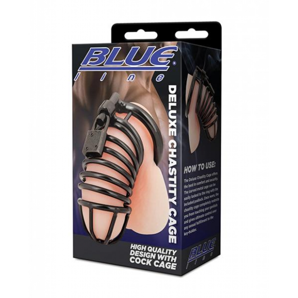 Blue Line Deluxe Chastity Cage - Black - Chastity & Cock Cages