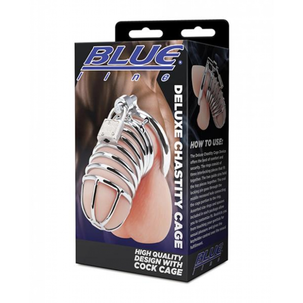 Blue Line Deluxe Chastity Cage - Silver - Chastity & Cock Cages