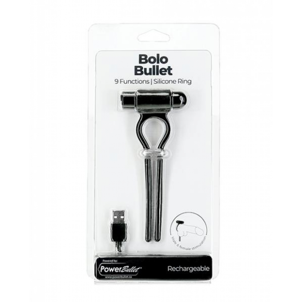 Bolo Bullet Vibrating Adjustable Cock Tie - Black - Couples Vibrating Penis Rings