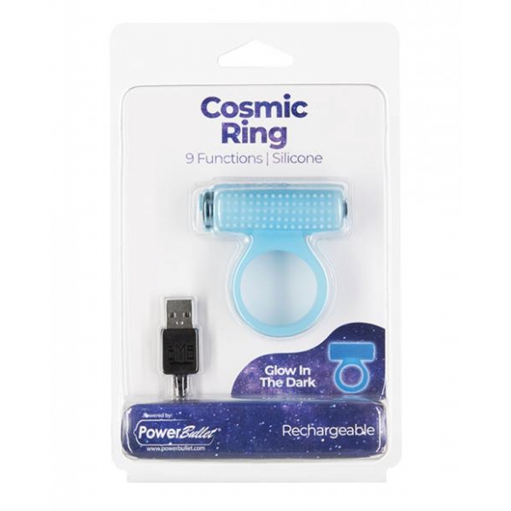 Cosmic Cock Ring W/rechargeable Bullet - 9 Functions Glow In The Dark - Couples Vibrating Penis Rings