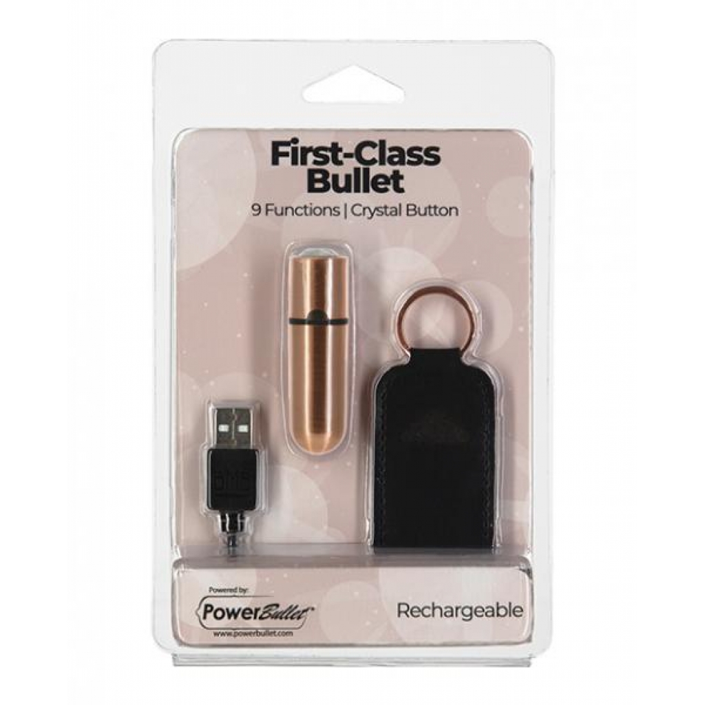 First Class Mini Rechargeable Bullet W/crystal - 9 Functions Rose Gold - Bullet Vibrators