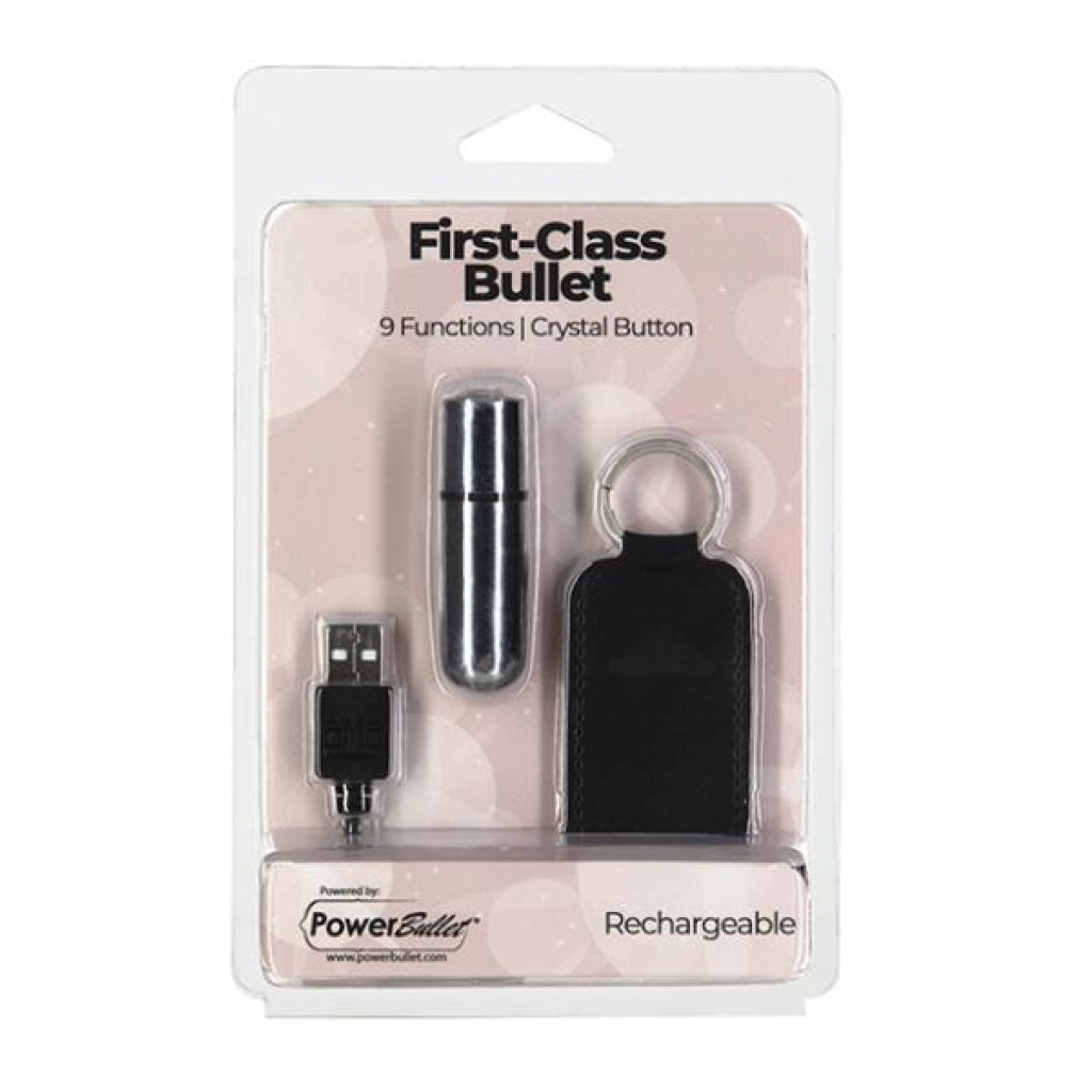 First Class Mini Rechargeable Bullet W/crystal - 9 Functions Silver - Bullet Vibrators