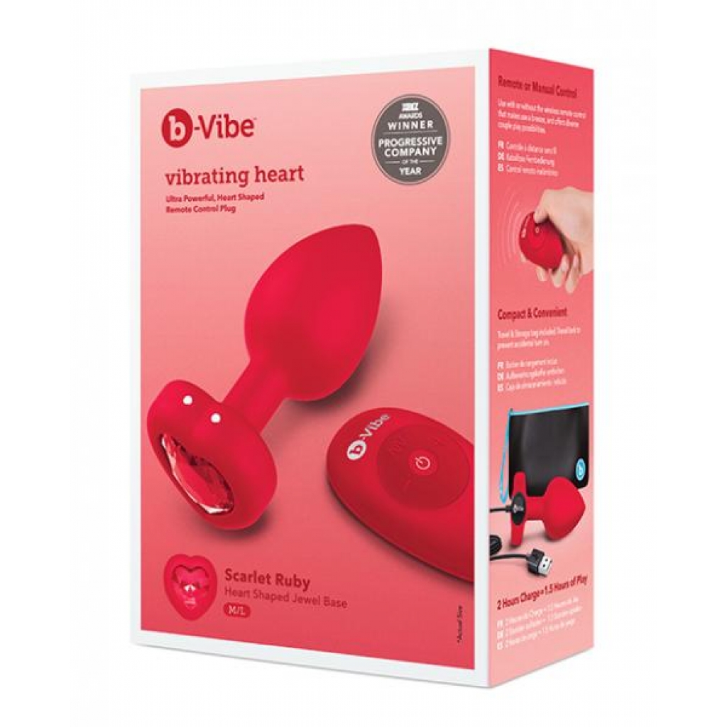 B-vibe Vibrating Heart Plug M/l - Red - Anal Plugs