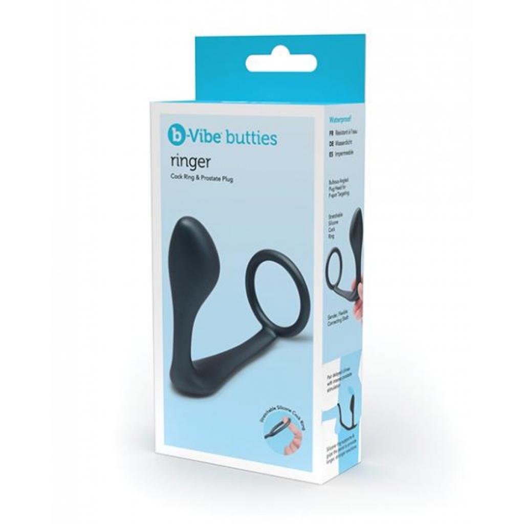 B-vibe Butties Ringer Cock Ring & Prostate Plug - Black - Anal Plugs