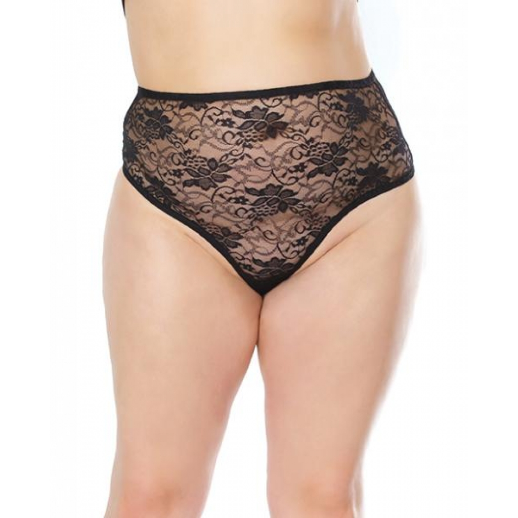 Stretch Lace High Waist Thong Black Os/xl - Babydolls & Slips