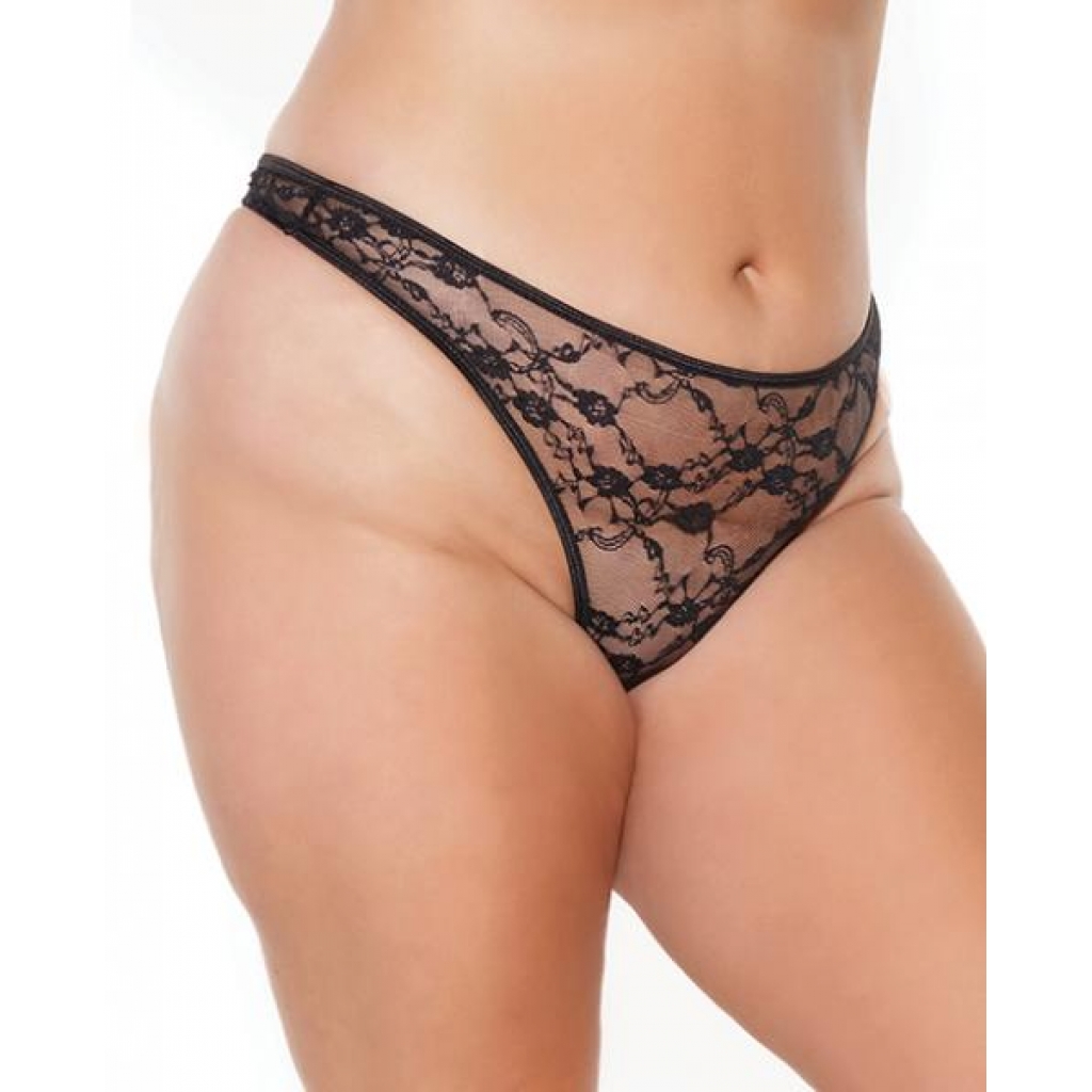 Stretch Lace High Leg Thong Black Os/xl - Babydolls & Slips