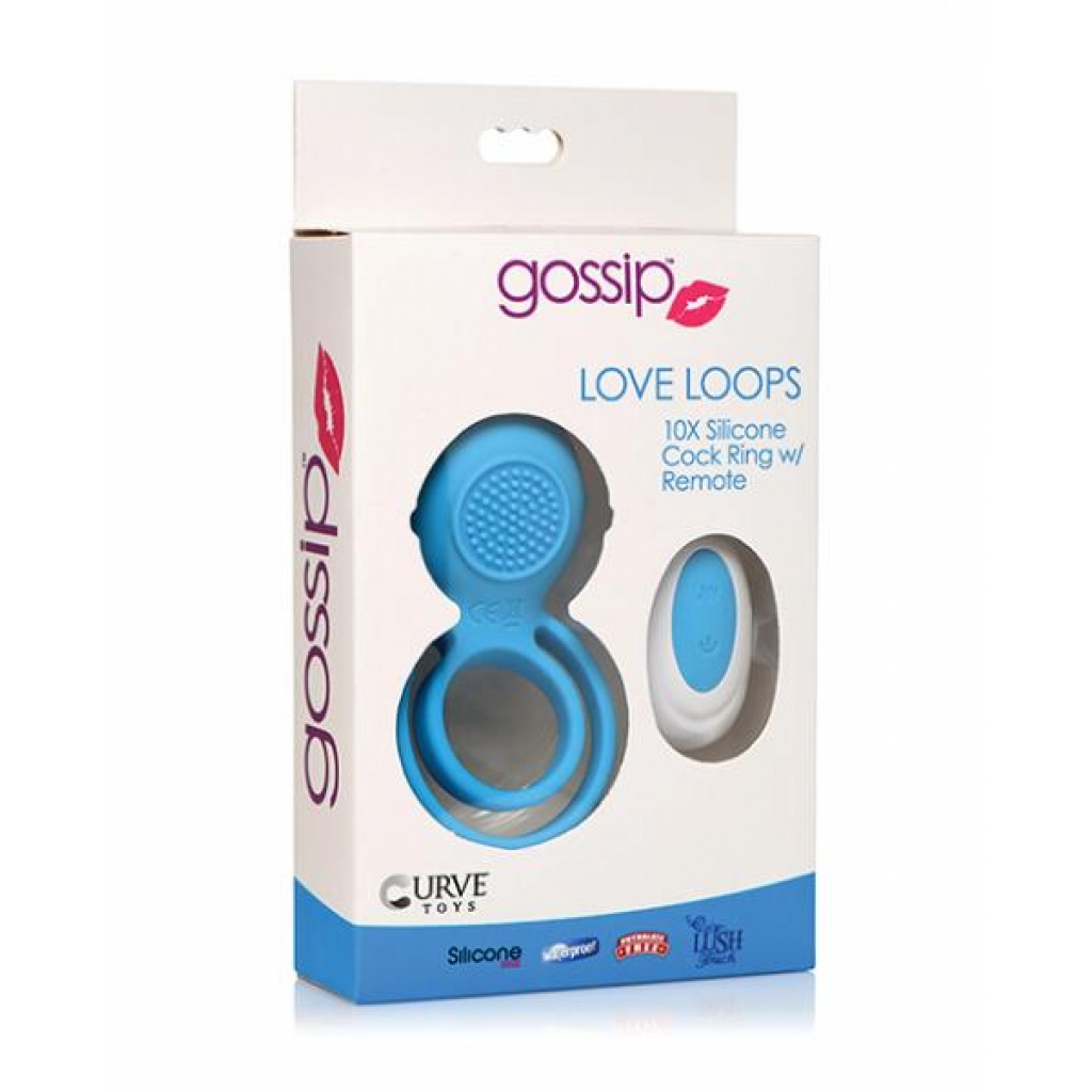 Curve Toys Gossip Love Loops 10x Silicone Cock Ring W/remote - Azure - Couples Vibrating Penis Rings