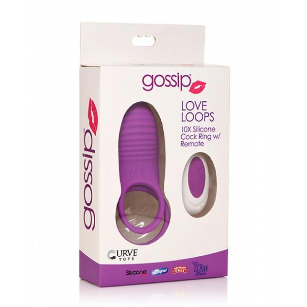 Curve Toys Gossip Love Loops 10x Silicone Cock Ring W/remote - Violet - Couples Vibrating Penis Rings