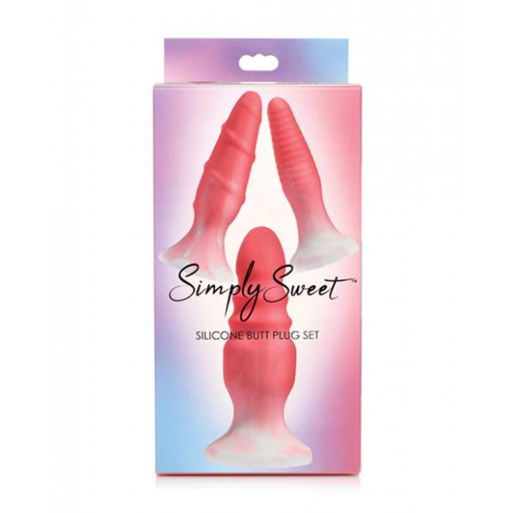 Curve Toys Simply Sweet Silicone Butt Plug Set - Pink - Anal Plugs