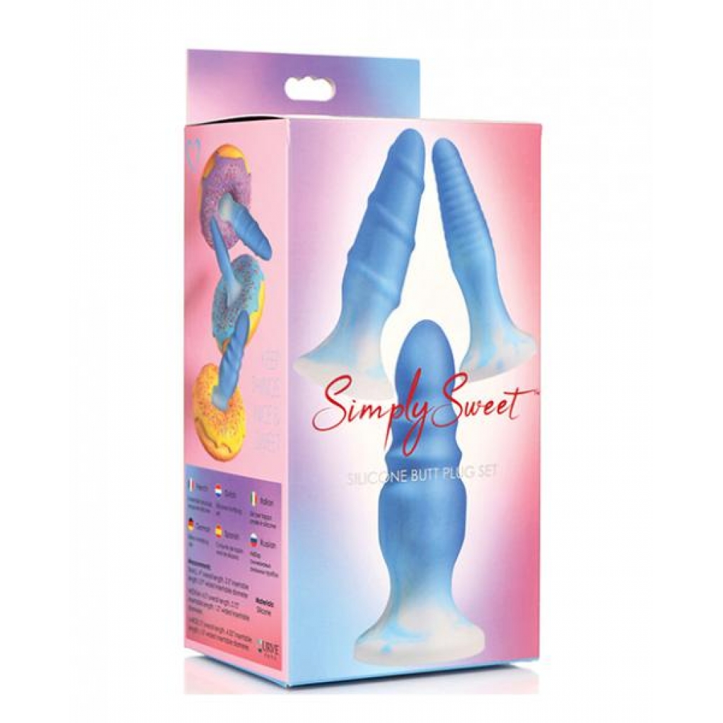 Curve Toys Simply Sweet Silicone Butt Plug Set - Blue - Anal Plugs