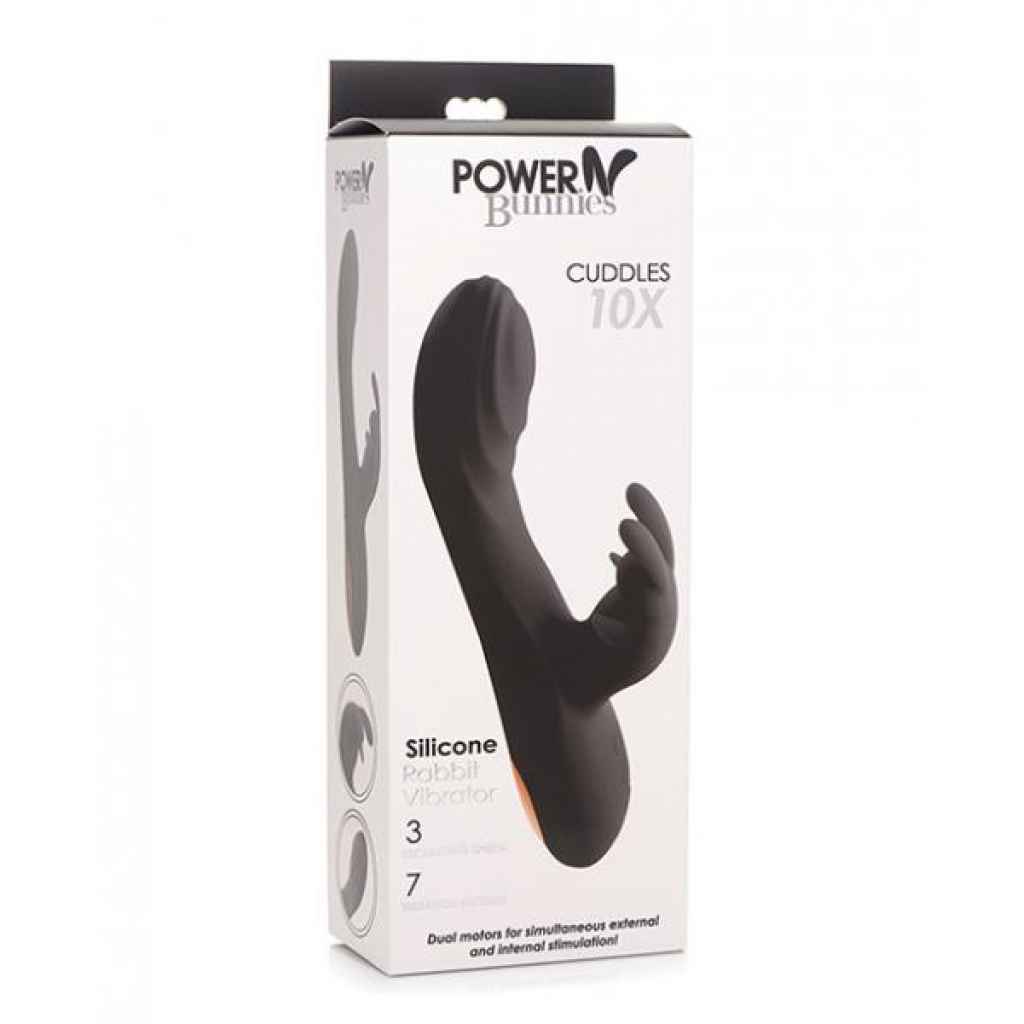 Curve Novelties Power Bunnies Cuddles 10x Silicone Rabbit Vibrator - Black - Rabbit Vibrators