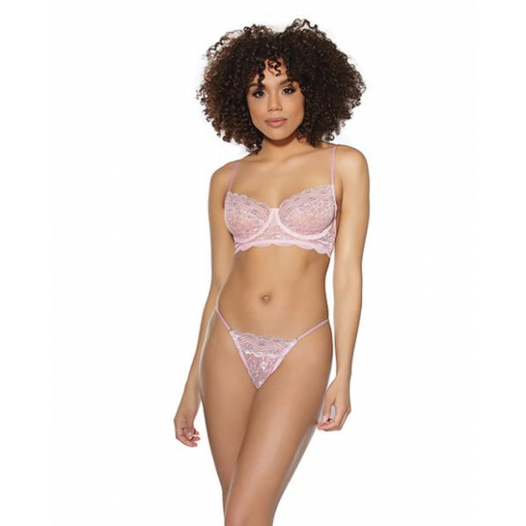 Crystal Pink Underwire Bra & G-string Pink/silver Md - Bra Sets