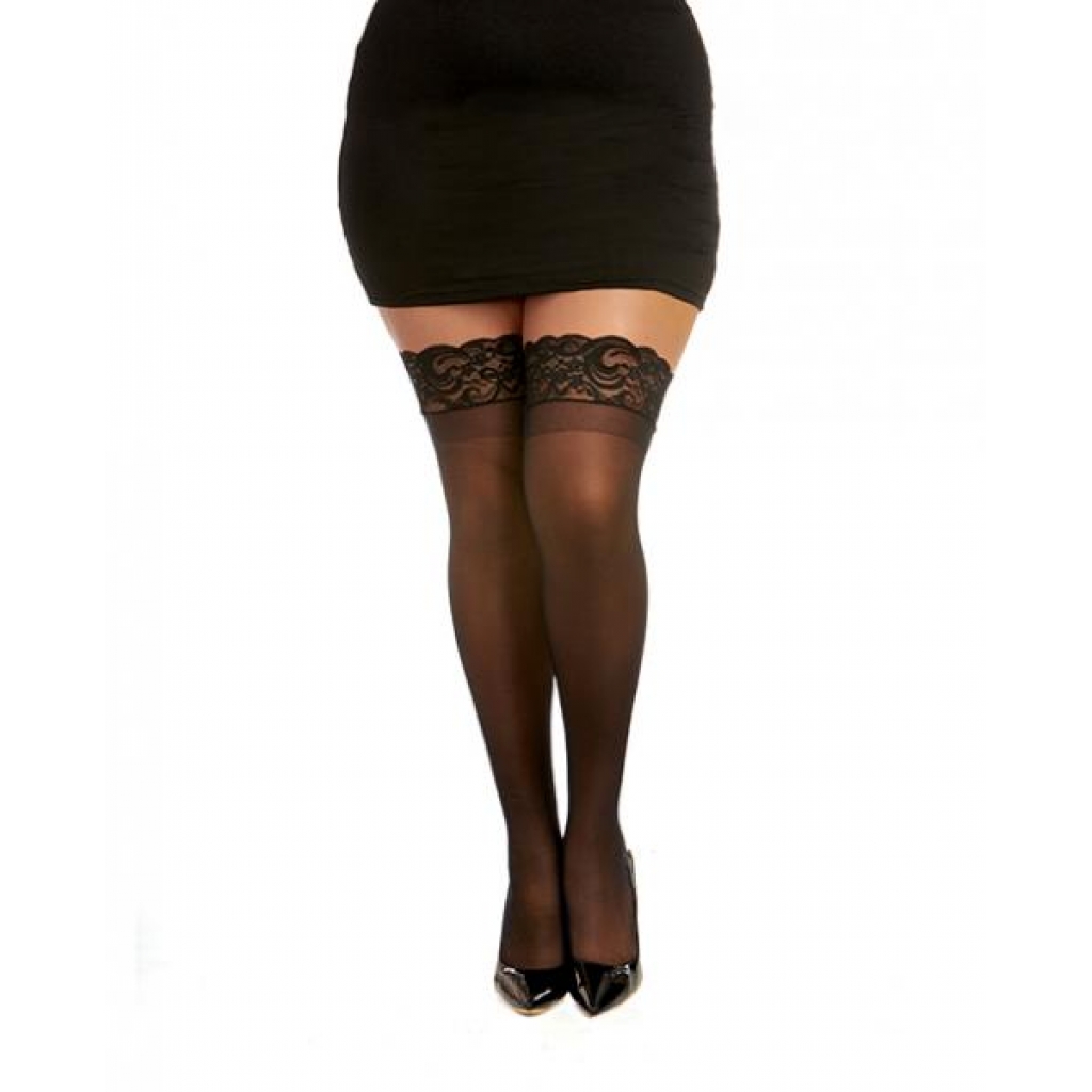 Lace Top Thigh High - Black Qn - Bodystockings, Pantyhose & Garters