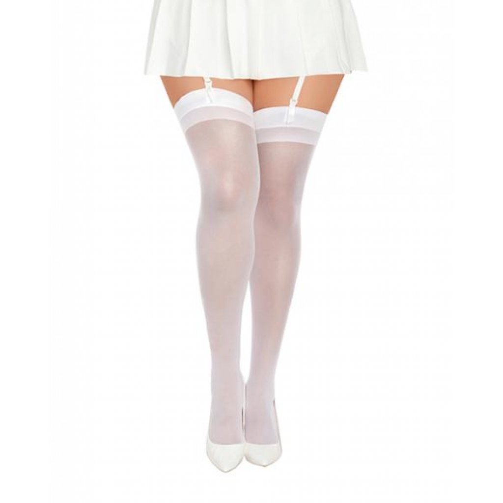 Thigh High Back Seam - White Qn - Bodystockings, Pantyhose & Garters