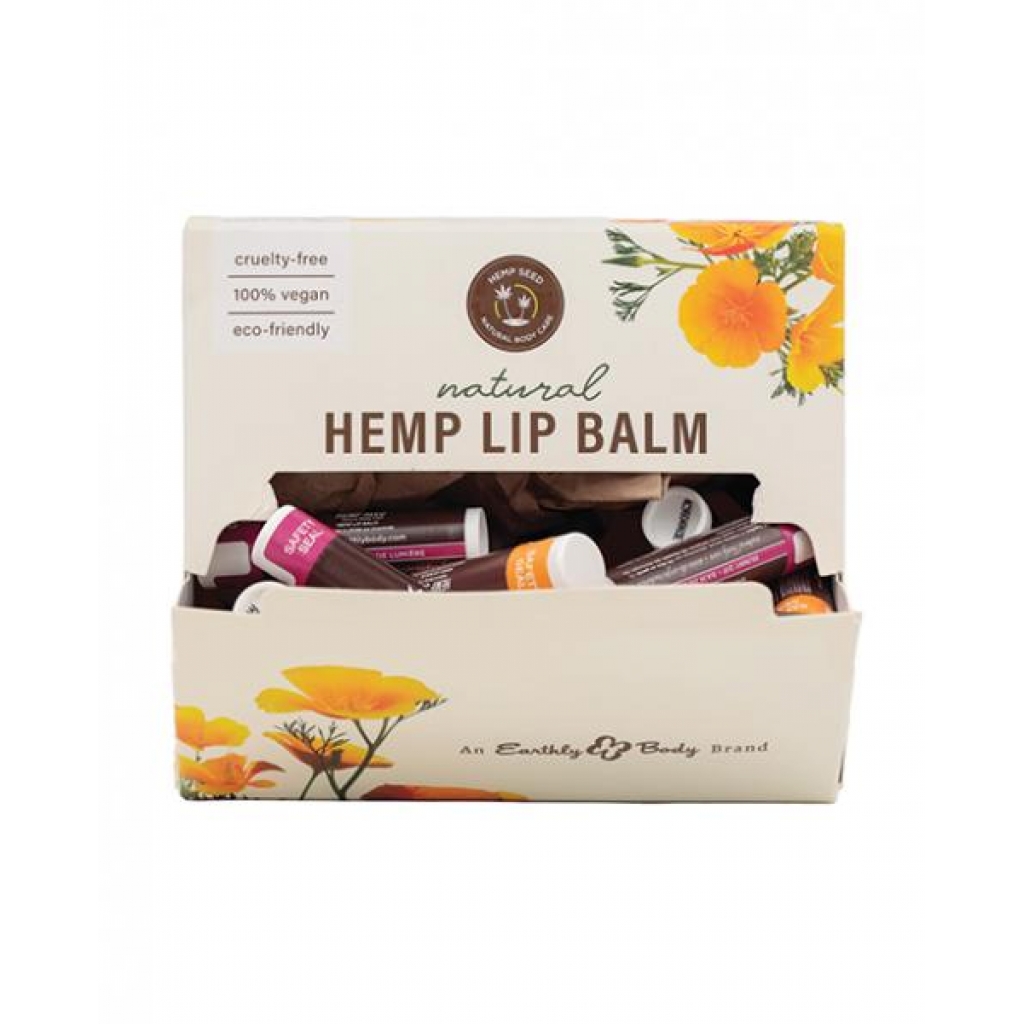 Earthly Body Hemp Seed Lip Balm Stick Display - Box Of 48 Asst. Scents - Makeup & Cosmetics